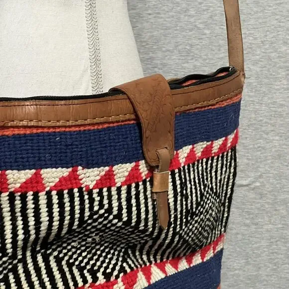 Woven Sisal Crossbody Shoulder Bag Womens Handmade Leather Strap Boho Southwest - Picture 2 of 12